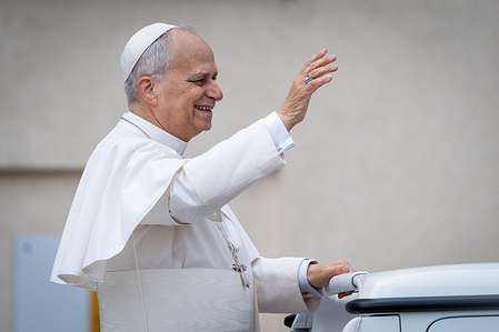 Pope Leo XIV leaves after his traditional Wednesday General Audience in St. Peter's Square.