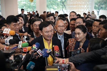 Former Thailand's prime minister Thaksin Shinawatra, attends the Thailand Creative Content Agency (THACCA) SPLASH - Soft Power Forum 2024 event at Queen Sirikit National Convention Center (QSNCC). The Thai government set up the Thailand Creative Content Agency (Thacca) to work with private sectors to promote soft power further.