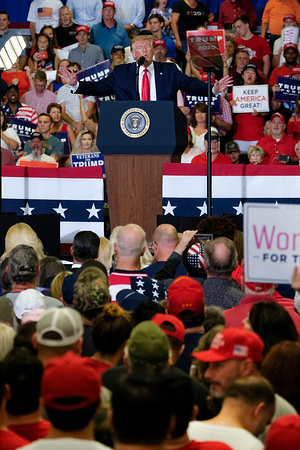 President Donald J. Trump speaks during the MAGA rally in Fayetteville.