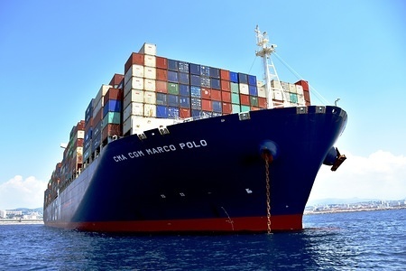 The CMA CGM Marco Polo container ship seen in Marseille.