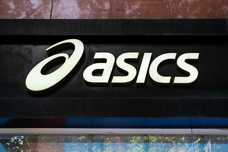 Japanese multinational sportswear corporation Asics logo seen in Shanghai.