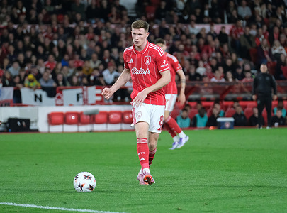 Elliot Anderson of Nottingham Forest seen in action during the UEFA Europa league football match between Nottingham Forest and FC Midtjylland at City Ground. Final score; Nottingham Forest 2-3 FC Midtjylland.