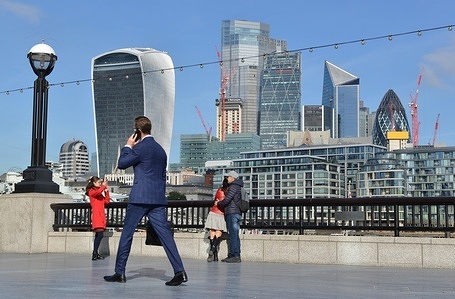 A view of City of London skyline seen from South Thames riverside.