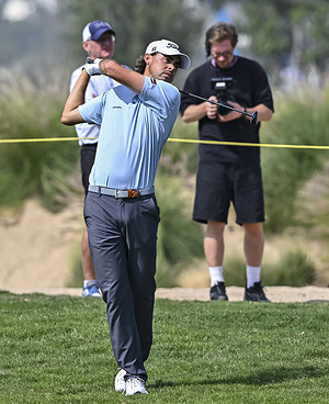 Jacob Skov Olesen of Denmark seen in action during fourth round of the Qatar Masters 2026 golf tournament at the Doha Golf Club