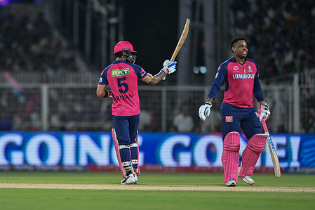 Riyan Parag of Rajasthan Royals gestures during the Indian Premier League 2025 (IPL) Twenty20 cricket match 53 between Kolkata Knight Riders and Rajasthan Royals at the Eden Gardens stadium. Final score: Kolkata Knight Riders 206/4, Rajasthan Royals 205/8, Kolkata Knight Riders won by 1 run.