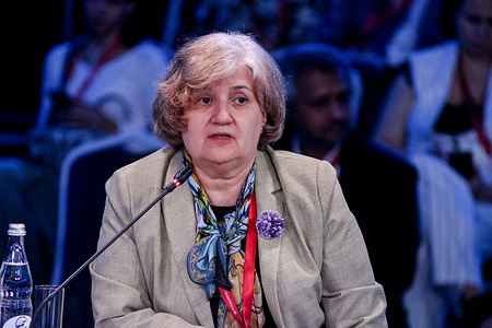 Melita Vujnovic, Representative, World Health Organization Office in the Russian Federation, attends a session on "An Effective Strategy in Drug Provision" in the framework of the St. Petersburg International Economic Forum 2023 (SPIEF 2023).