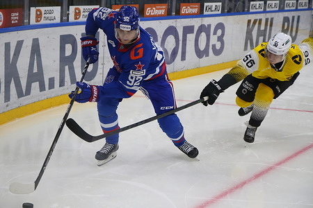 SKA Hockey Club player, Alexander Volkov (No.92) seen in action during the Kontinental Hockey League, regular season KHL 2022 - 2023 between SKA Saint Petersburg and Severstal Cherepovets at the Ice Sports Palace. 
(Final score; SKA Saint Petersburg 2:1 Severstal Cherepovets)