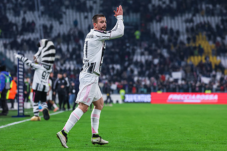 Edon Zhegrova of Juventus FC celebrates the victory at the end of the match during Coppa Italia 2025/26 football match between Juventus FC and Udinese Calcio at Allianz Stadium.