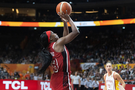 Jackie Young of USA seen in action during the semifinal of the 2026 FIBA Women’s World Cup between USA and Spain at Uber Arena. Final score: USA 86 – 64 Spain.