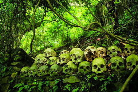 Arrangement of skulls on rocky foundations in the Tomb of Terunyan Village.
Trunyan is a village located in Kintamani District, Bangli Regency, Bali, Indonesia. This village is believed to be the oldest village on the island of Bali and its inhabitants still maintain the traditions of their ancestors. People who die in this village will not be burned like other Hindus, but left to be destroyed naturally and not smell.