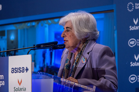 Francisca Sauquillo, President of the PSOE (Spanish Socialist Workers' Party) in Madrid seen during an informative breakfast organized by the Nueva Economia Forum at a hotel in downtown Madrid