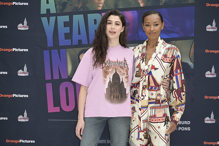 Nina Pons (l), and Melanie Liburd (r) attend the photocall of movie A year in London at Le Meridien Visconti Hotel.