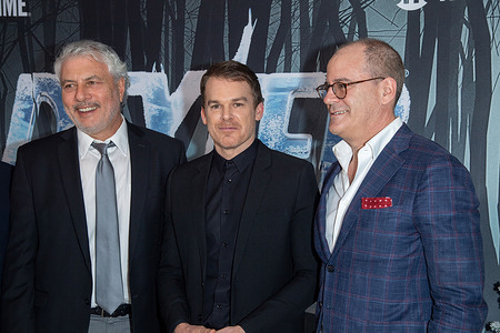 (L-R) President of Entertainment for Showtime Gary Levine, Michael C. Hall, and Chairman and CEO of Showtime David Nevins attend the world premiere of "Dexter: New Blood" Series at Alice Tully Hall, Lincoln Center in New York City.