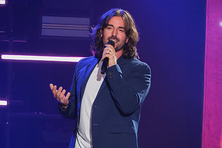 Andres Suarez performs during the Cadena 100 festival at the Wizcenter in Madrid.