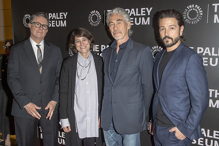 (L-R) Stephen Colbert, Diane Lewis, Tony Gilroy and Diego Luna attend An Evening with Stephen Colbert and Tony Gilroy: "Andor" Season 2 at The Paley Museum on May 13, 2025 in New York City.