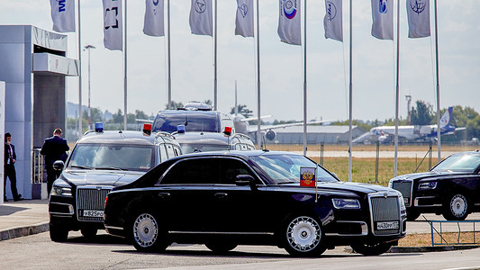 Motorcade of the Russian President Vladimir Putin departing, during the XV International Aviation and Space Salon MAKS-2021 that was opened by the President of the Russian Federation, Vladimir Putin.
MAKS (International Air and Space Salon) is a biennial international air show held at Zhukovsky International Airport and is a traditional marketplace for Russian defence and commercial aerospace industry.