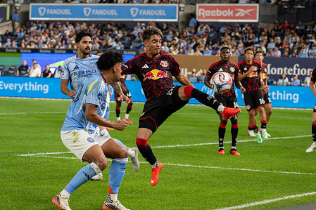 Matthew Dos Santos (56) of Red Bull New York seen in action during a Major League Soccer regular-season match between New York City FC and New York Red Bulls at Yankee Stadium. Final score: New York City FC 0-1 New York Red Bulls.