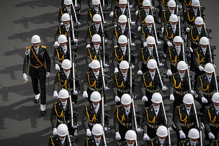 Turkish soldiers are walking during the parade. Members of the Turkish military participated in a parade marking the 104th anniversary of the August 30 Victory Day in Ankara.