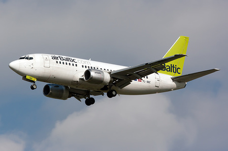 An Air Baltic Boeing 737-500 seen landing at Rome Fiumicino airport.