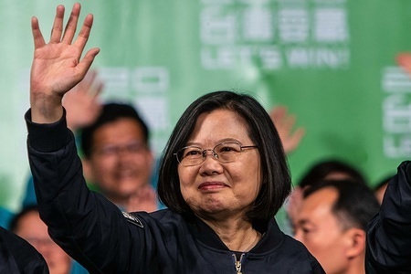 Tsai Ing-wen, Taiwan's president, wave to her supporters during the victory rally after winning the election.
The president of Taiwan Tsai Ing-wen won a landslide victory in the 2020 presidential election by securing over 57% of the votes beating her major opponent Han Kuo-yu who only secured 38% of the votes.