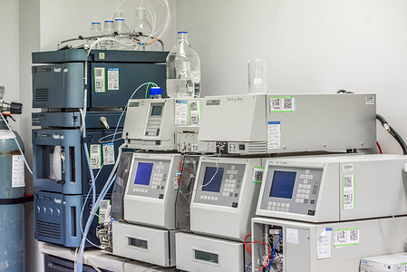 A set of analytical science instruments, liquid chromatography seen at a Medical Research Laboratory located at The Alfred (Hospital) which is involved in innovative research in Gastroenterology.
