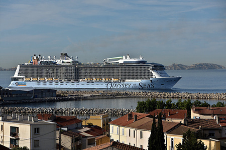 The passenger cruise ship Odyssey of the Seas arrives at the French Mediterranean port of Marseille.