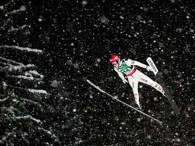 Manuel Fettner of Austria competes during the FIS Ski Jumping World Cup Large Hill Individual HS140 on the landmark Wielka Krokiew.