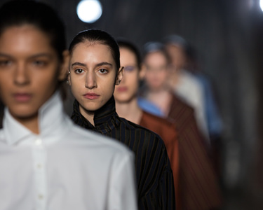 Models walk the runway at the Palmer/ Hardings's show during London Fashion Week February 2018 at BFC Show Space.