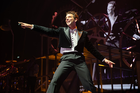 Michael Holbrook Penniman Jr., known professionally as Mika seen performing live on stage as part of his European tour. Mika plays Wembley Arena as part of his Spinning Out Tour.