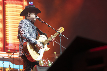 Singer Mario Quintero Lara of the group Los Tucanes de Tijuana, performs during a concert at the Movistar Arena.