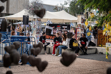 Protesters seen gathering at the square to show solidarity, as well as demand the release of hostages held by Hamas in Tel Aviv. As the Israeli-Palestinian conflict continues, 13 Israeli hostages have been released on the 24 November from Gaza strip. About 240 hostages have been held by Hamas in Gaza since the attack on Israel on 7th October.