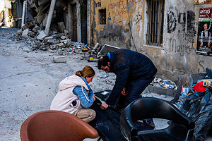Hatay, Turkey - 14/02/2023 16:47:44: A couple is mourning over the death of their children who died during the earthquake. Turkey and Syria have experienced the worst earthquakes to strike the region in almost a century. A 7.8-magnitude quake struck southeastern Turkey, which was followed by a second quake of 7.7 in northern Syria. More than 30,000 people are reported to have died due to the quakes, and the death toll is still rising.