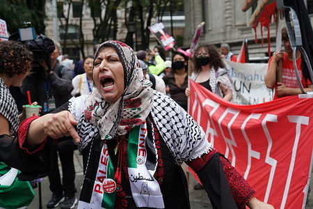 Pro Palestinian and Pro Lebonon Protestors rally at the New York Public Library steps and March to the United Nations to protest the War and the arrival of Benjamin Netenyahu in NY to address the United Nations.