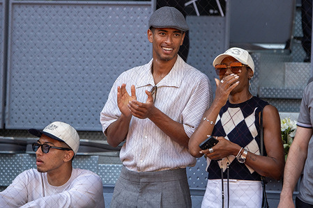 Real Madrid's English midfielder, Jude Bellingham, attends the ATP Tour Madrid Open 2026 singles tennis match between Spain's Rafael Jodar and the Czech Republic's Vit Kopriva at the Caja Mágica in Madrid.
