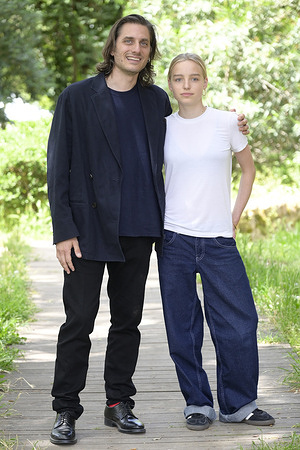 Luca Marinelli (l) and Juli Grabenhenrich (r) attend the photocall of the movie "Paternal leave" at Casa del Cinema in Villa Borghese.
