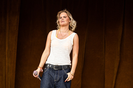 Danish actress and singer Annika Wedderkopp, known by her stage name Annika, performs live on the Orange Stage at Roskilde Festival 2025.
At the end of 2024, the Danish magazine Soundvenue named Annika the Danish pop comet of the year. From Wednesday, there'll be music at the main stages of the Roskilde festival. About 130,000 festivalgoers are expected to join the celebration, with 185 music acts performing till Saturday. The headline acts include Olivia Rodrigo, Charli XCX, Fontaines D.C. and MØ.