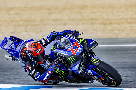 Number 47 Monster Energy Yamaha MotoGP rider Augusto Fernandez during practice at the 2026 Estrella Galicia 0,0 Grand Prix of Spain