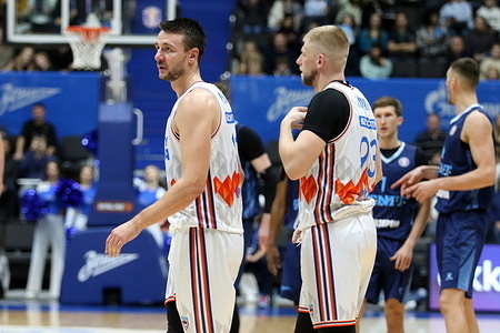 Stanislav Ilnitskiy (11) and Alexander Zakharov (93) of Betcity Parma seen in action during the VTB United League basketball match Regular Season between Zenit Saint Petersburg and Betcity Parma Perm Region at "kck Arena". Final score Zenit 82 : 79 Betcity Parma.