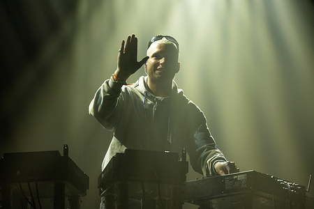 Danish producer Anton Westerlin performs live on the Arena at Roskilde Festival 2025. The festival is the largest of its kind in the Nordics with an expected 130,000 participants during the 7 days the festival spans. The camping area opens four days before the festival. The headline acts include Olivia Rodrigo, Charli XCX, Fontaines D.C. and MØ.