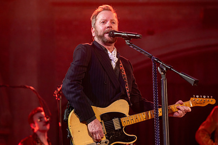 Kiefer Sutherland seen performing on stage with his band. Kiefer Sutherland plays London Union Chapel with his band on his ' Love Will Bring You Home ' tour 2026.