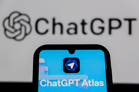 In this photo illustration, ChatGPT Atlas logo is displayed on a smartphone.