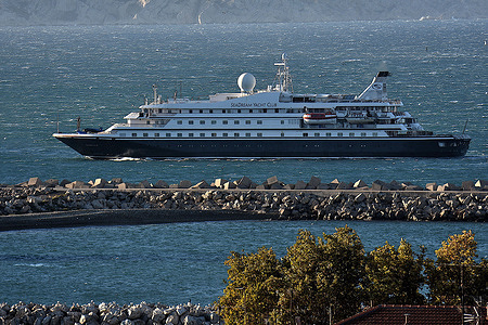 The cruise liner SeaDream II cruise ship arrives at the French Mediterranean port of Marseille.