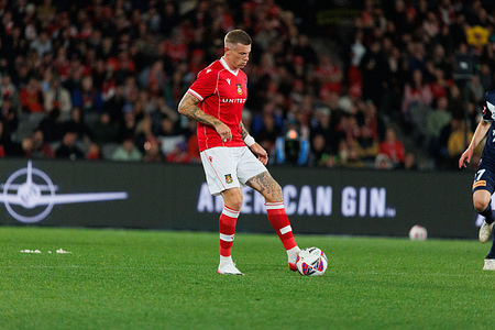 James McClean of Wrexham AFC in action during the Wrexham Down Under Tour between Wrexham AFC and Melbourne Victory at Marvel Stadium. Final Score: Wrexham AFC 3 - 0 Melbourne Victory
