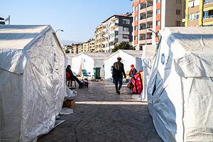 Hatay, Turkey - 14/02/2023 16:20:21: People are seen in a relief shelter. Turkey and Syria have experienced the worst earthquakes to strike the region in almost a century. A 7.8-magnitude quake struck southeastern Turkey, which was followed by a second quake of 7.7 in northern Syria. More than 30,000 people are reported to have died due to the quakes, and the death toll is still rising.