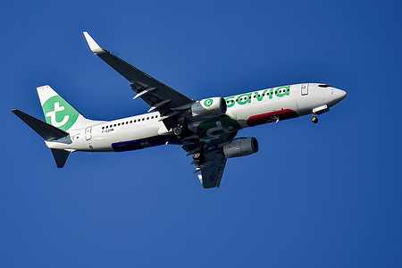 A Transavia plane arrives at Marseille Provence Airport.