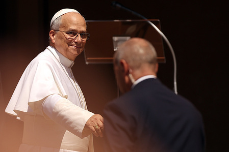 Pope Leo XIV attends during the mass. Pope Leo XIV presides over the Mass for the Solemnity of the Assumption in the Pontifical Parish of San Tommaso da Villanova, in the town of Castelli Romani, and then recites the Angelus from the gates of the Apostolic Palace in the town of Castelli Romani.