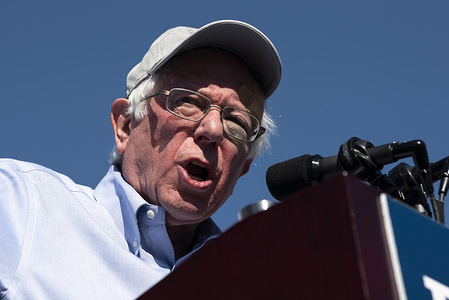 U.S. Senator and presidential candidate, Bernie Sanders seen speaking during the campaign rally in Henderson.