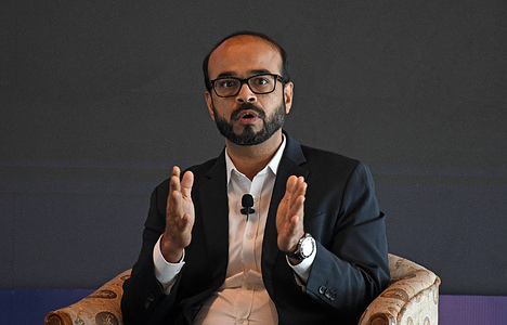 Herin Shah, Head of Investments, Jio BlackRock Investment Advisers speaks during the launch of Jio BlackRock Personalised Investment Advice at a press conference in Mumbai. Jio BlackRock launched a personalised investment advice on digital platform through guided advice that is unbiased, personalised, and affordable powered by BlackRock's Aladdin technology and JFSL's digital reach. Investors can start with a initial investment of RS.10,000/- (110.53 USD). The advisory service is priced at Rs.350/- (3.87 USD) per year or 0.35% annually for asset under advisory (AUA) above Rs.1,00,000/-(1105.2 USD). The first three months of personalised investment advice will be available for free as an introductory offer. Jio BlackRock personalised investment advice can be accessed on the Jio Finance and My Jio apps.