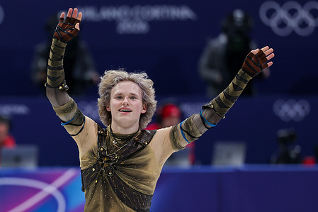 Ilia Malinin of United States competes during the Figure Skating Men Single Skating - Short Program of the Milano Cortina 2026 Winter Olympics at Milano Ice Skating Arena in Milan