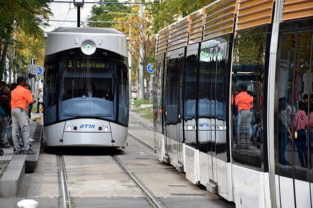 A streetcar seen at a stop in to pick up passengers.
In France, public transport drivers are regularly insulted and beaten when they refuse to board passengers who do not want to wear the protective mask, however compulsory.